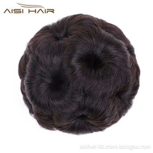 Aisi Hair Nine Flowers Black Chignon Heat Resistant Synthetic Fiber Plastic Comb Hair Extension Curly Claw On Hair Bun For Women